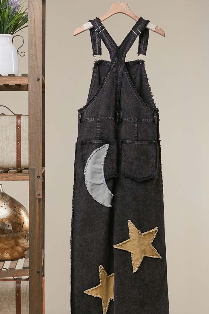 Moon & Star Patchwork Denim Overalls