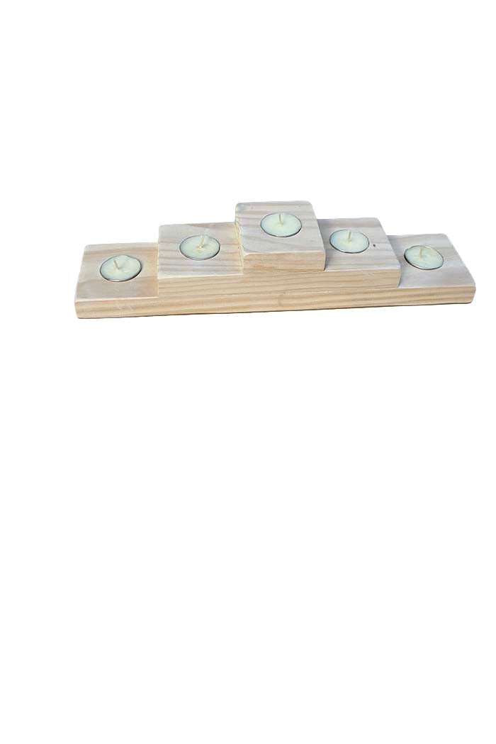 Five Tea-Light Wooden Candle Holder