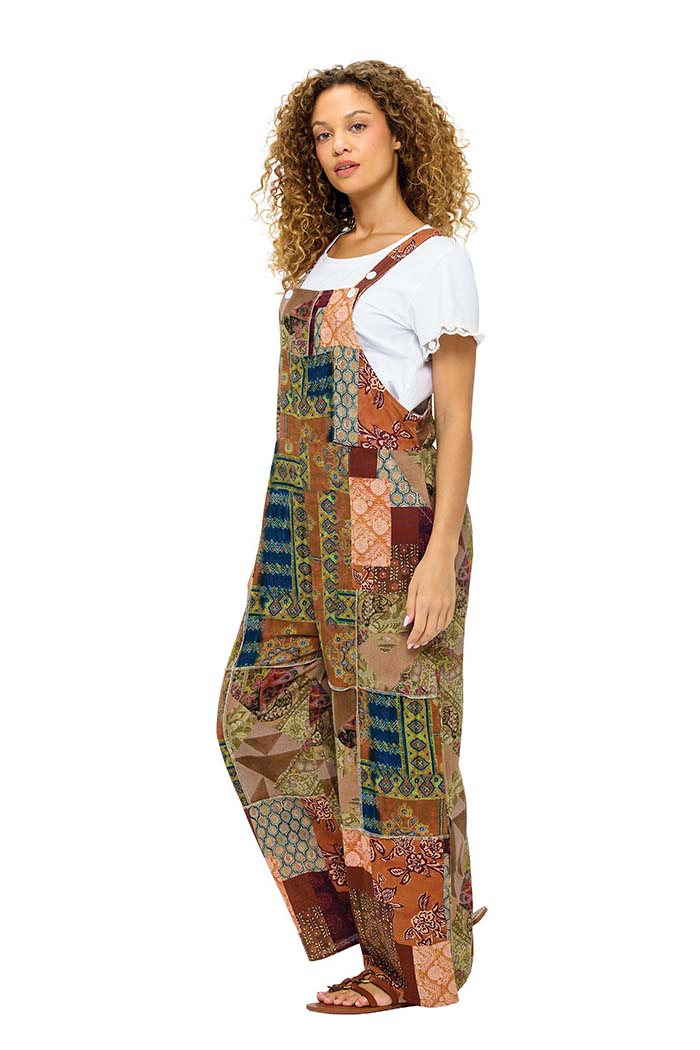 Bohemian Patchwork Wide-Leg Overalls