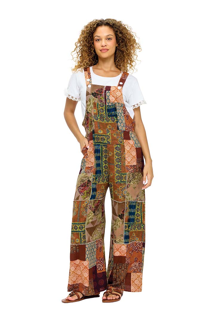 Bohemian Patchwork Wide-Leg Overalls
