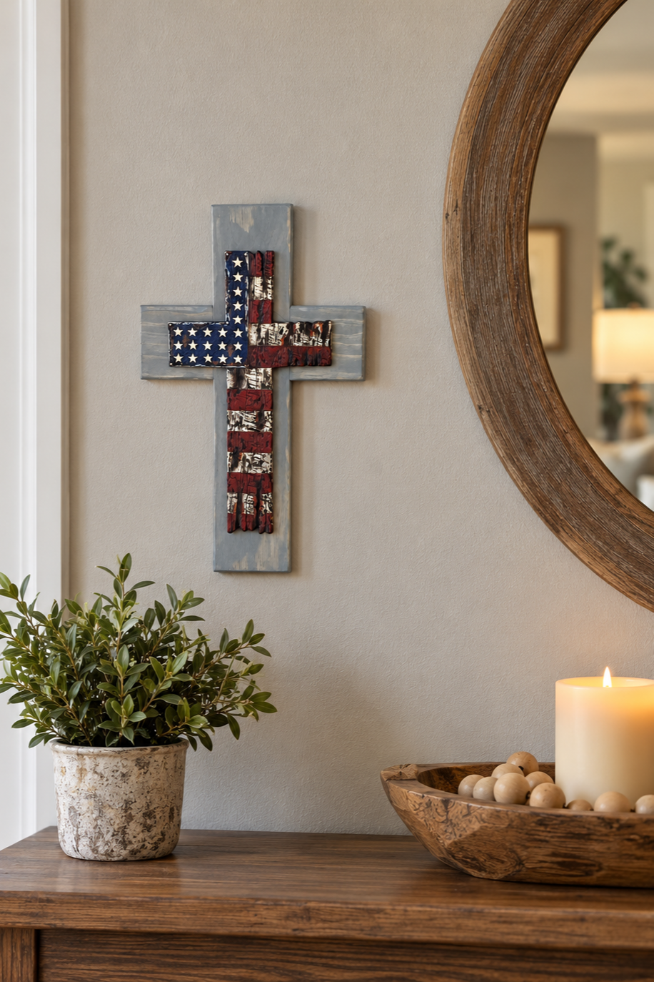 Handmade Rustic American Flag Wooden Wall Cross