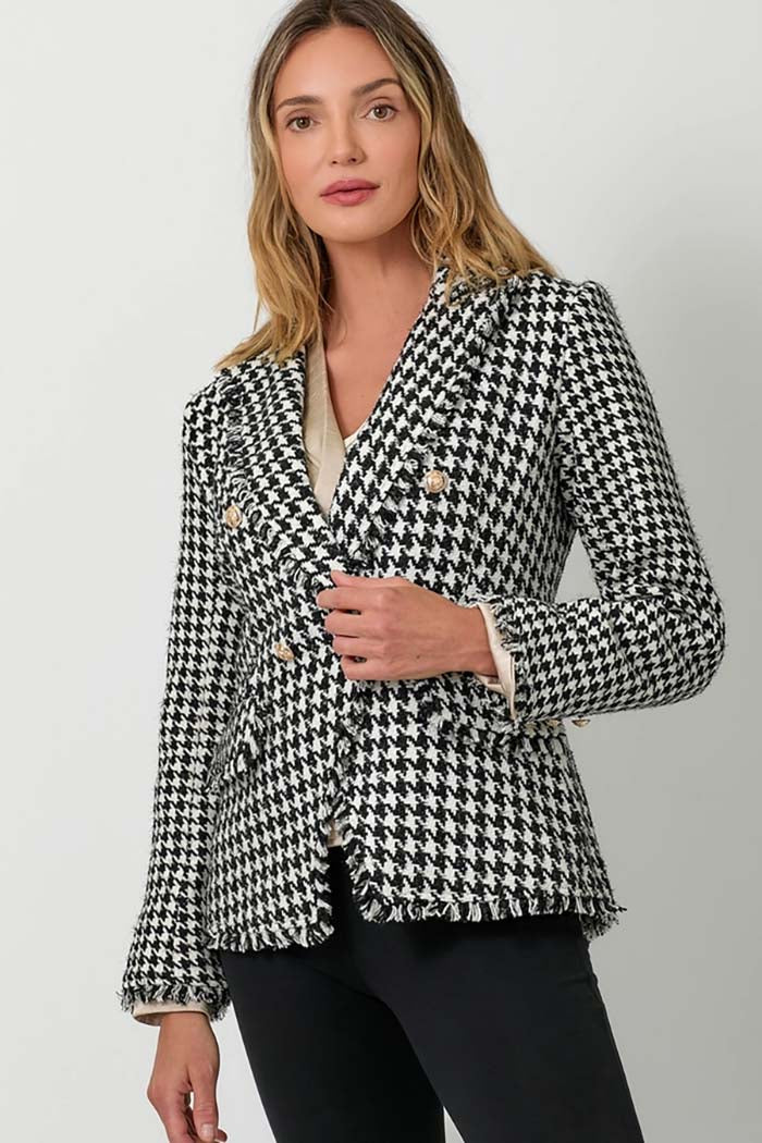 Houndstooth Fray Detail Blazer