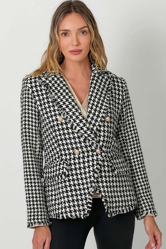 Houndstooth Fray Detail Blazer