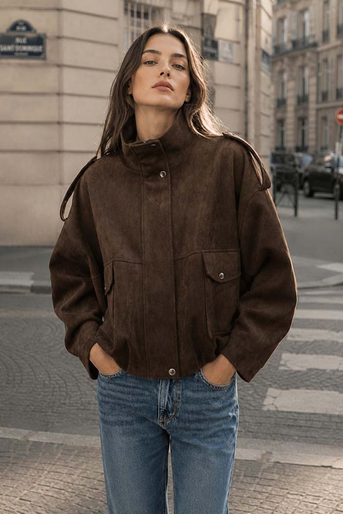 Suede Shoulder Tab Cropped Jacket