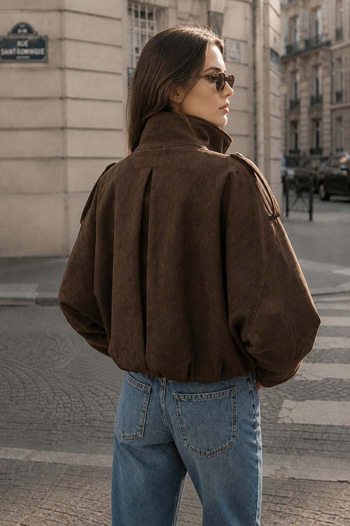 Suede Shoulder Tab Cropped Jacket