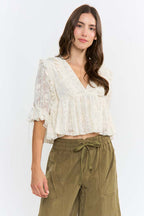 Floral Embroidered Ruffle Blouse