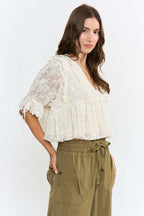 Floral Embroidered Ruffle Blouse
