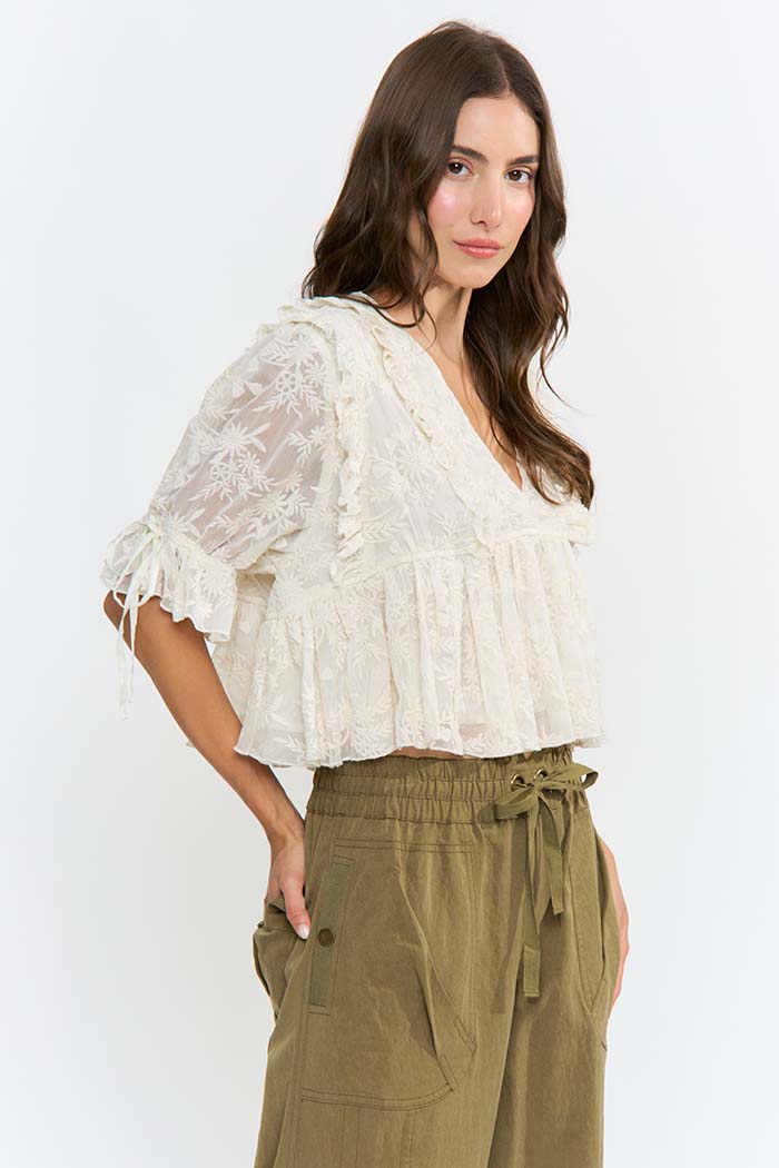 Floral Embroidered Ruffle Blouse