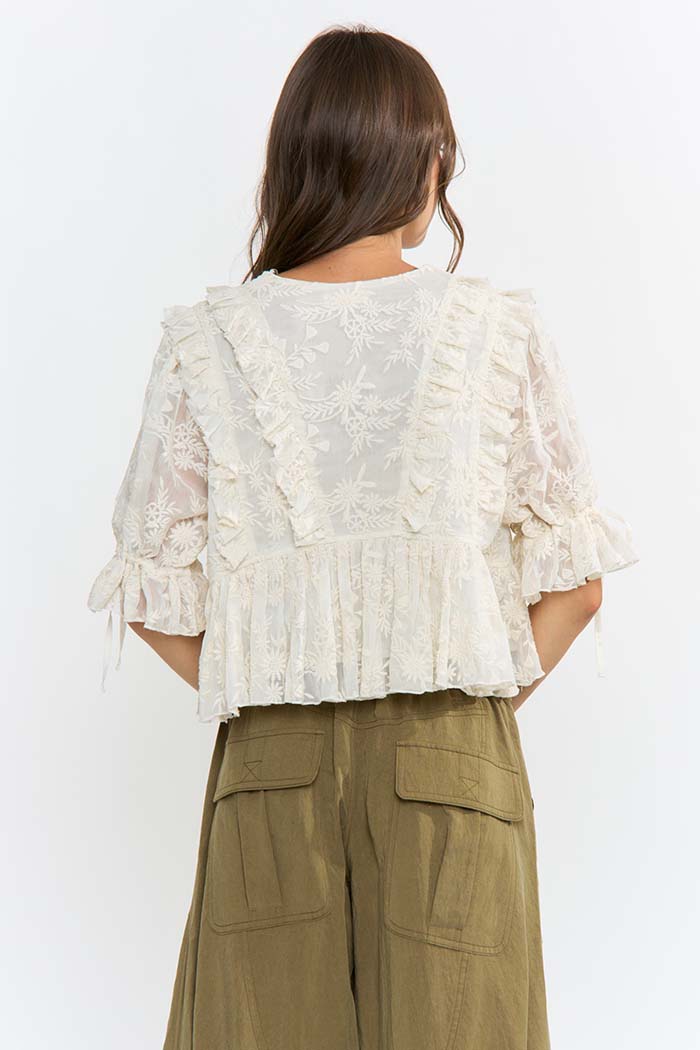 Floral Embroidered Ruffle Blouse