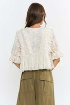 Floral Embroidered Ruffle Blouse
