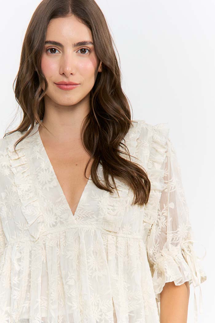 Floral Embroidered Ruffle Blouse