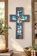 Wooden Wall Cross with Turquoise Accents