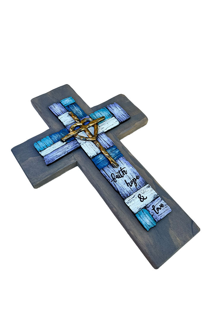 Wooden Wall Cross with Turquoise Accents