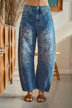 Floral Embroidered Barrel Pants