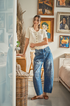 Floral Embroidered Barrel Pants