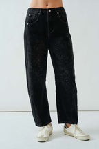 Floral Embroidered Barrel Pants