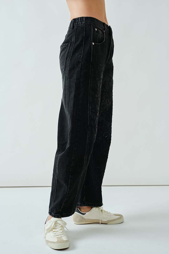 Floral Embroidered Barrel Pants