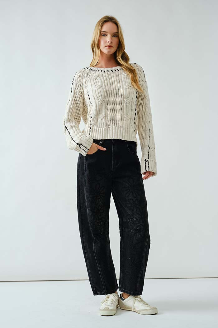 Floral Embroidered Barrel Pants