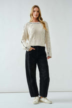 Floral Embroidered Barrel Pants
