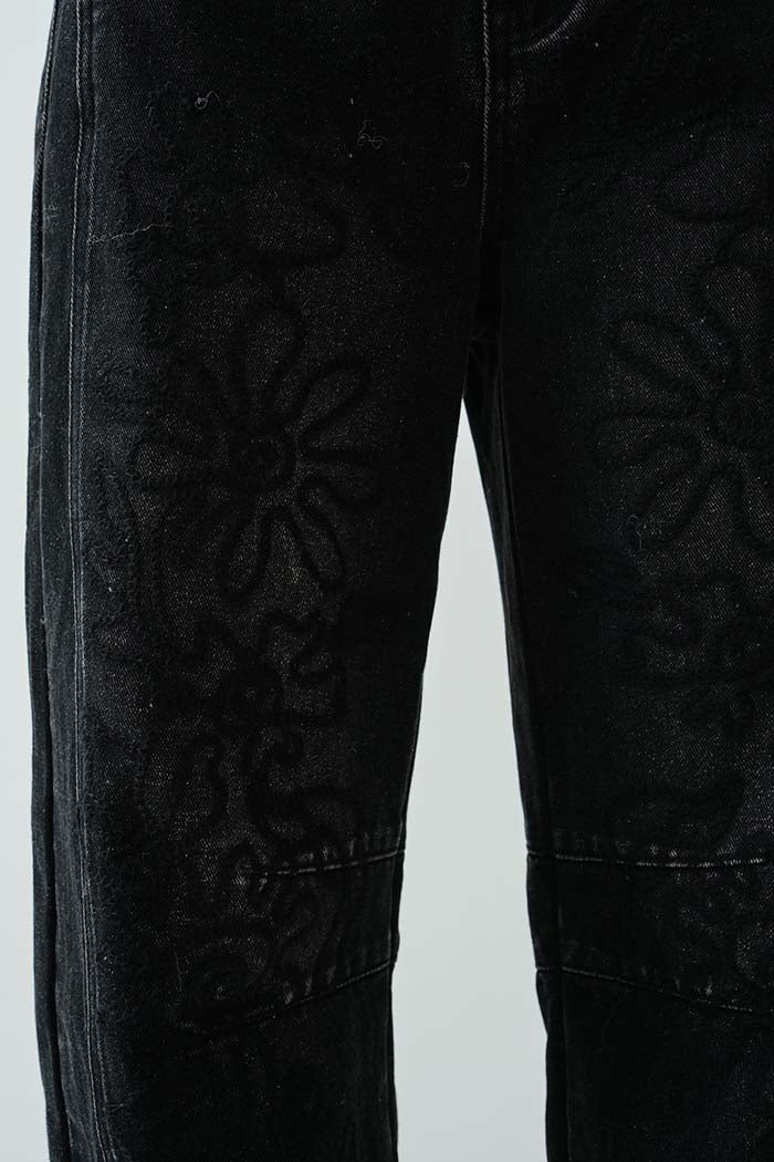 Floral Embroidered Barrel Pants