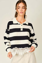 Polo Top with Lace Trim