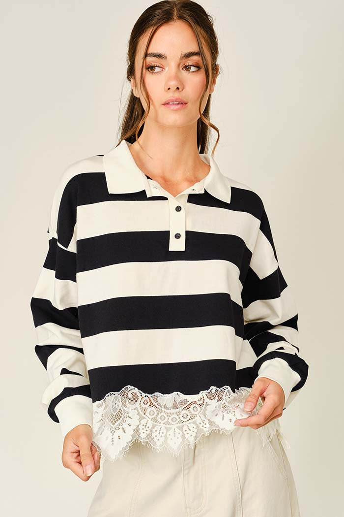 Polo Top with Lace Trim