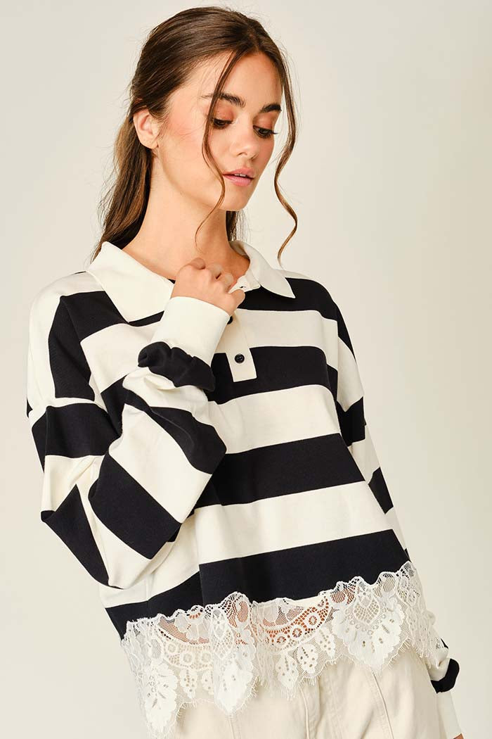 Polo Top with Lace Trim