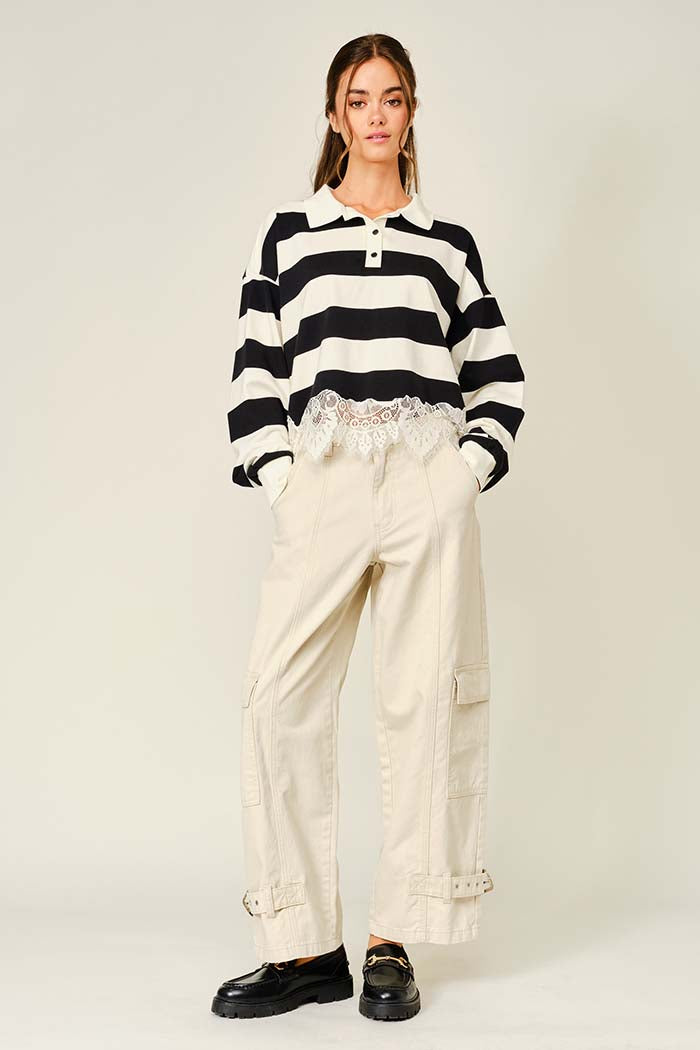 Polo Top with Lace Trim