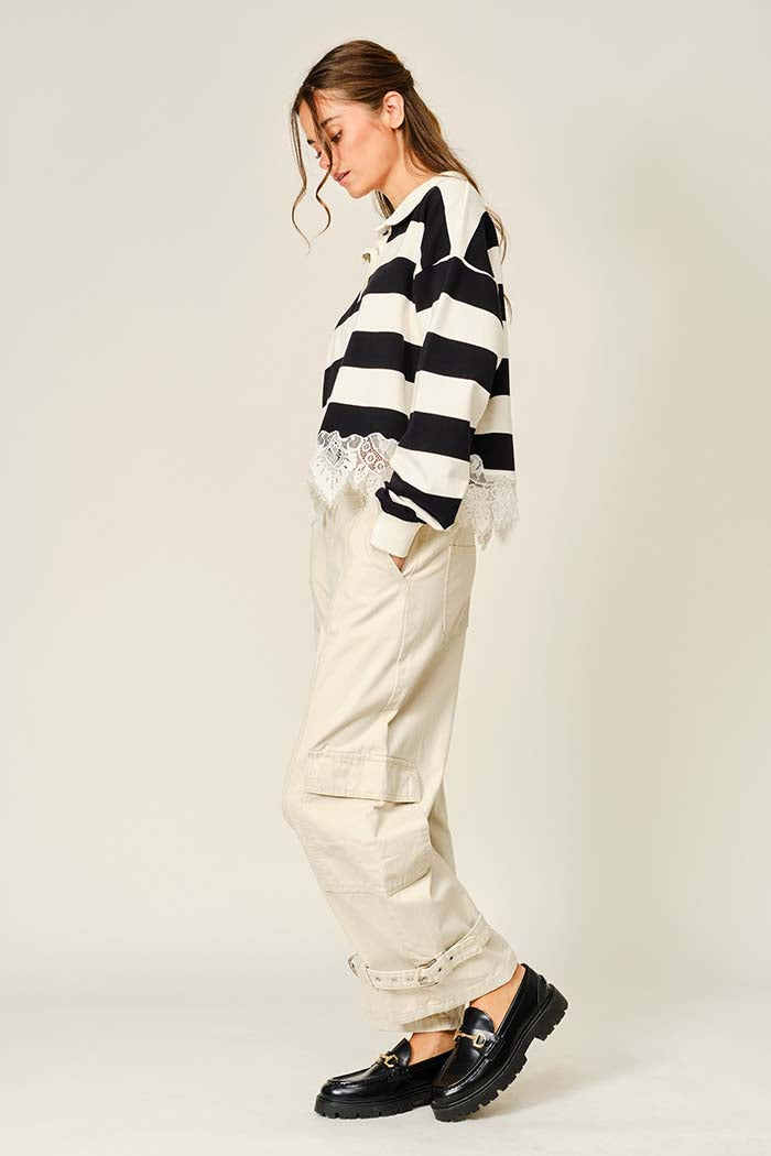 Polo Top with Lace Trim