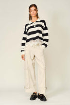 Polo Top with Lace Trim