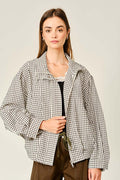 Plaid Funnel Neck Zip-Up Jacket