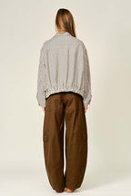 Plaid Funnel Neck Zip-Up Jacket
