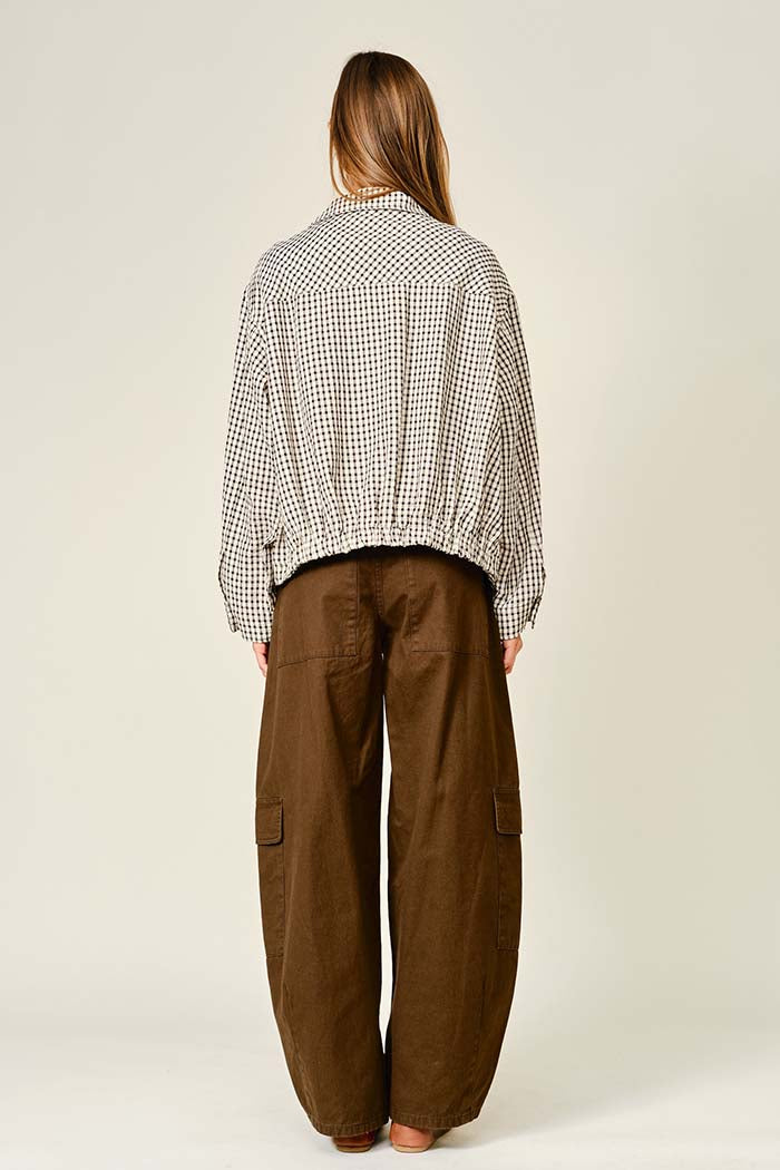 Plaid Funnel Neck Zip-Up Jacket