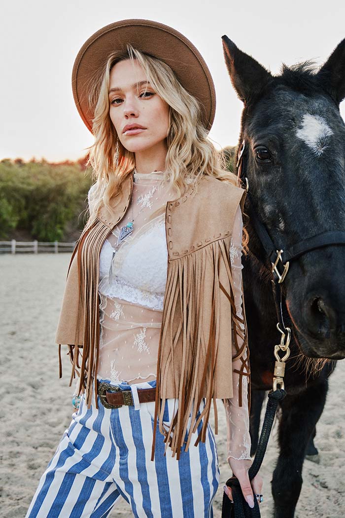 Faux Suede Fringe Western Vest