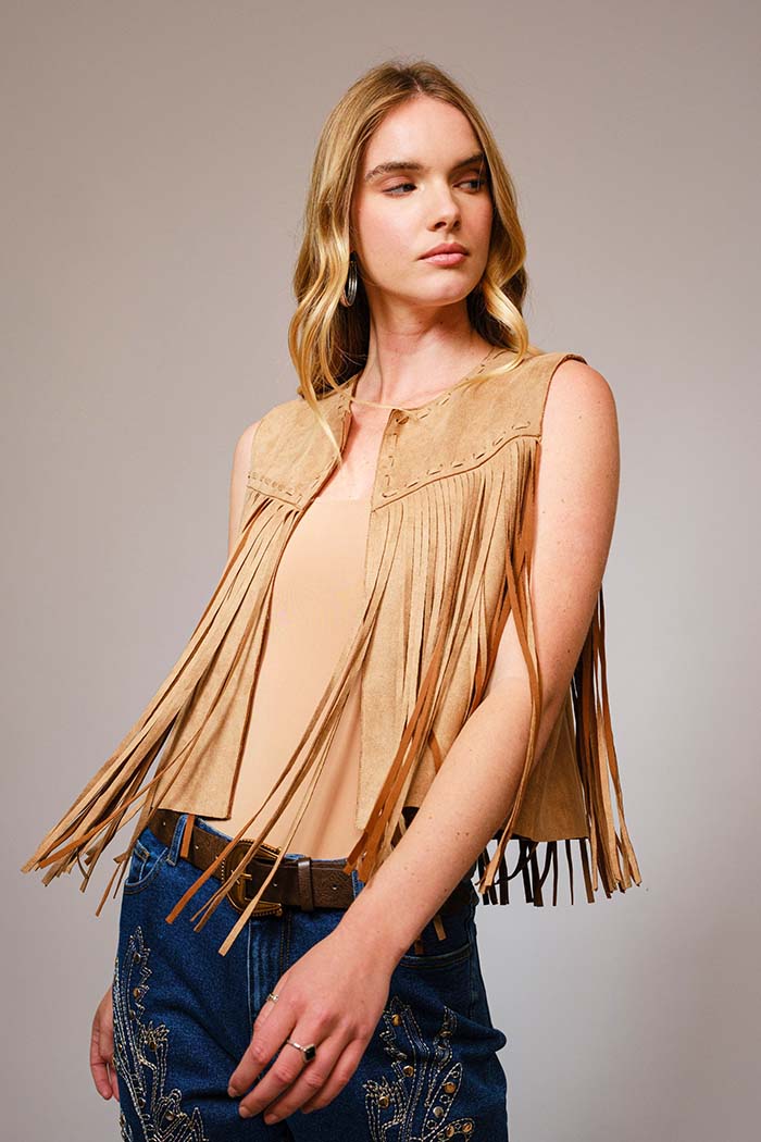 Faux Suede Fringe Western Vest