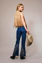 Faux Suede Fringe Western Vest
