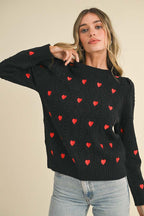Heart Embroidery Pom Pom Sweater