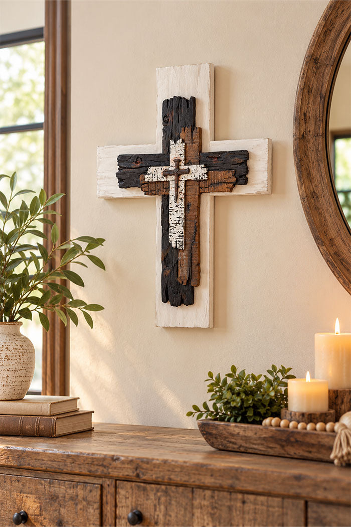 Layered Rustic Wooden Wall Cross