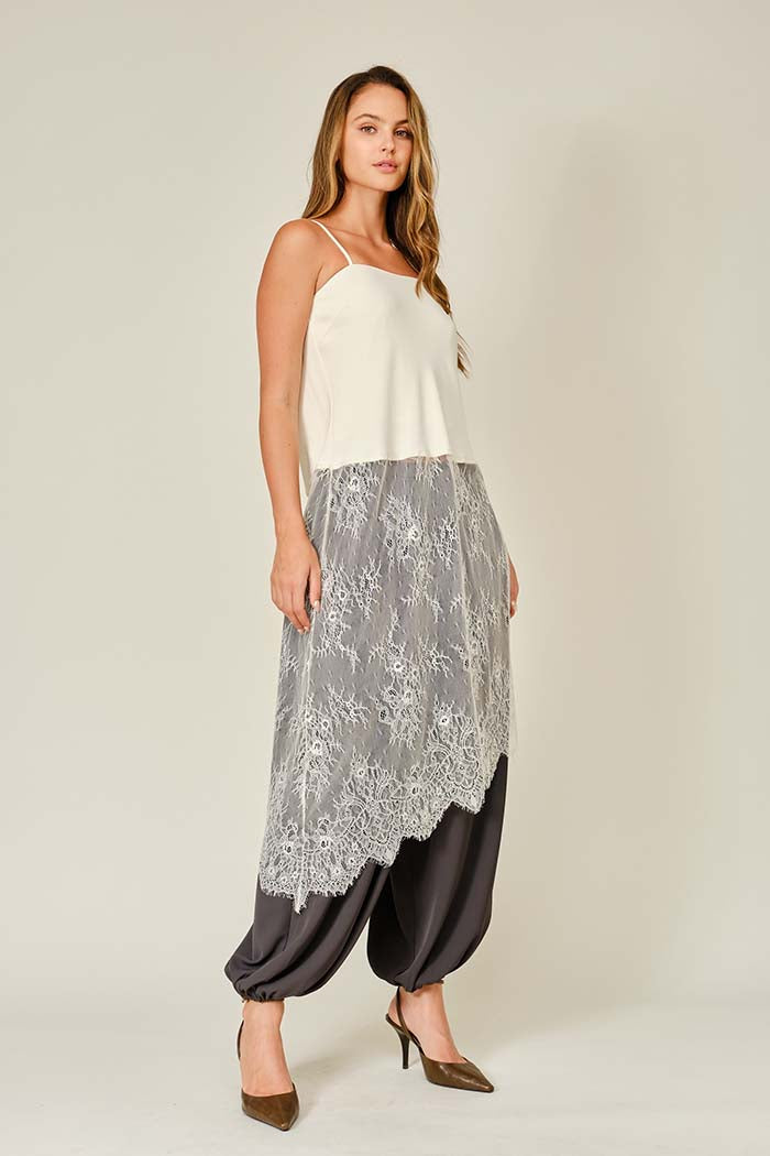 Lace Layered Asymmetric Skirt Top