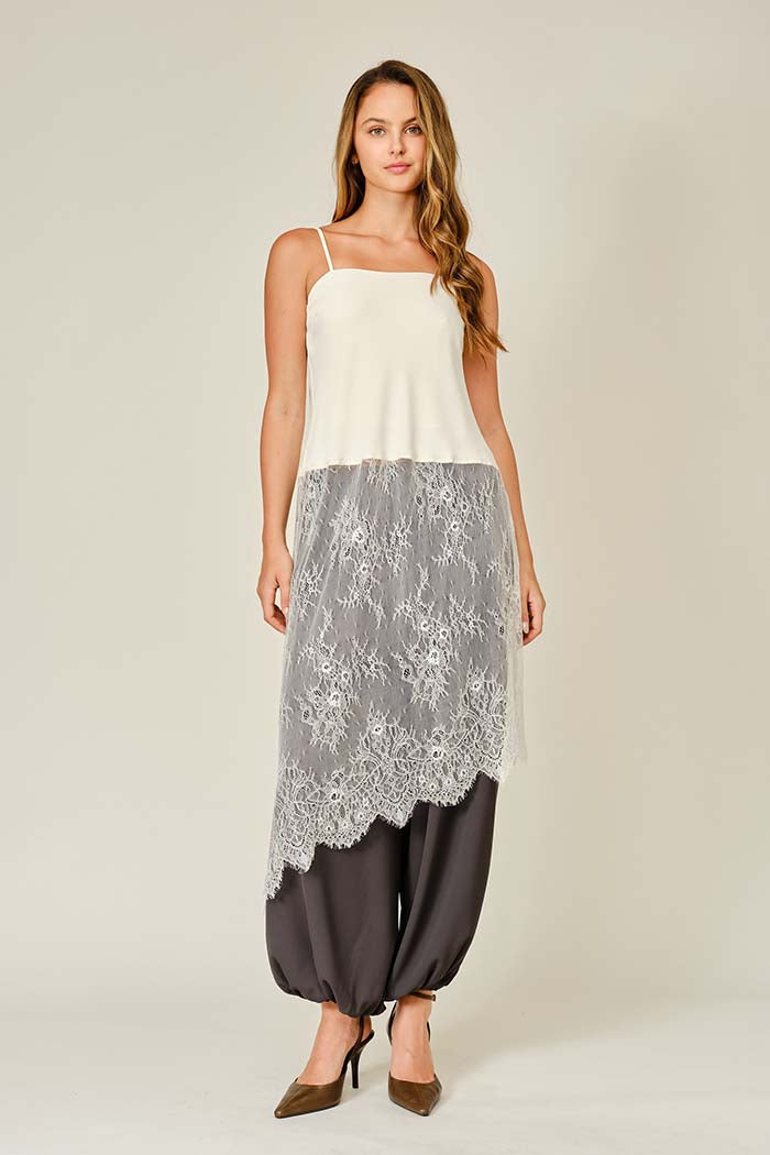 Lace Layered Asymmetric Skirt Top