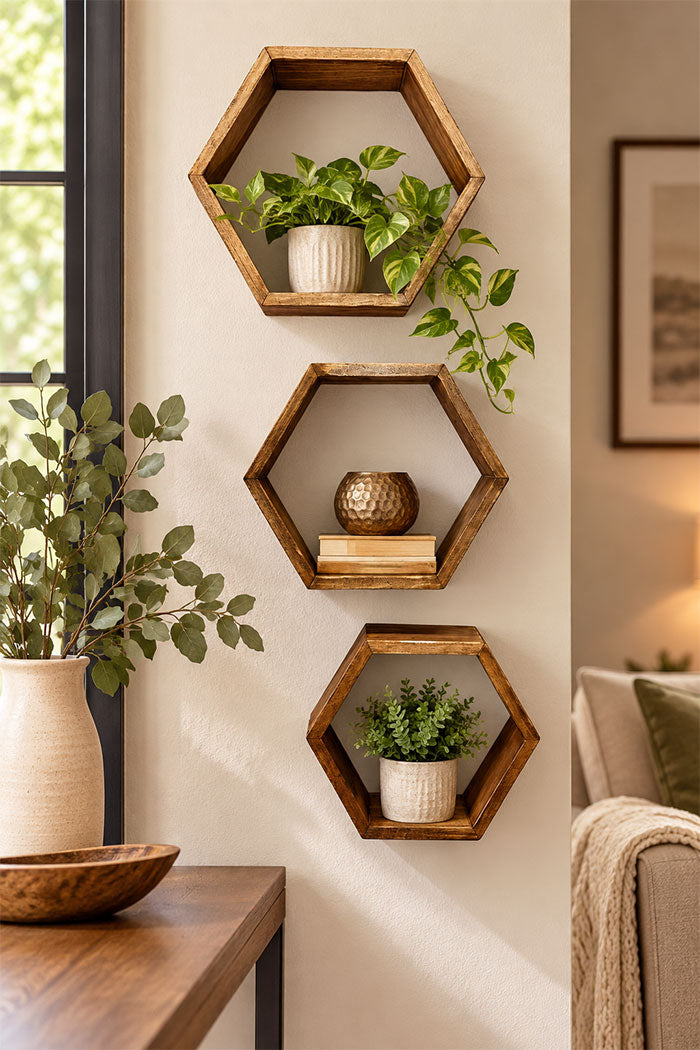 Rustic Hexagon Shelves