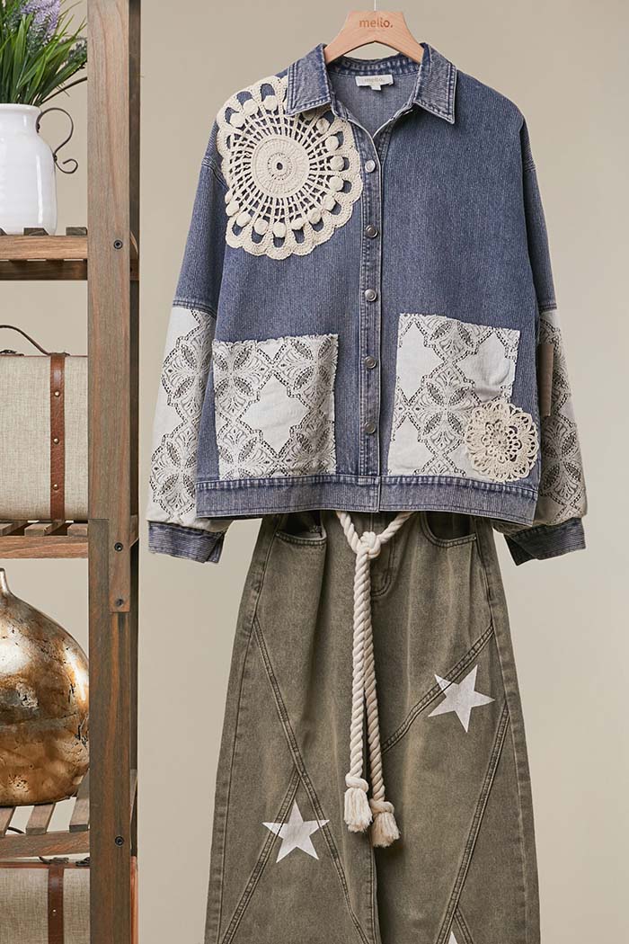 Crochet Applique Denim Jacket