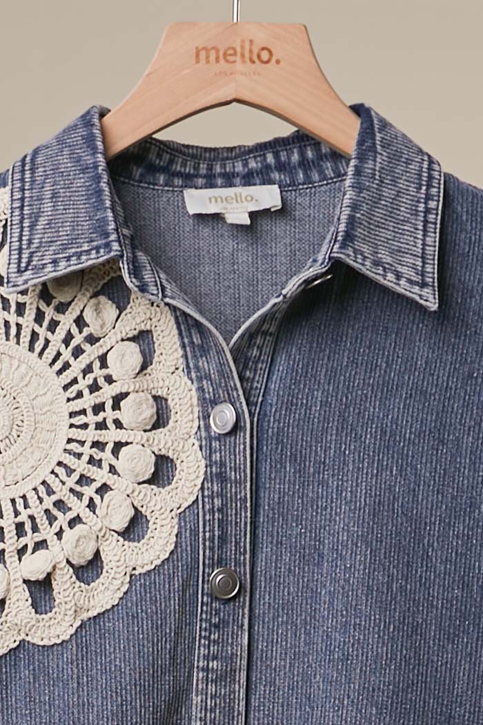 Crochet Applique Denim Jacket