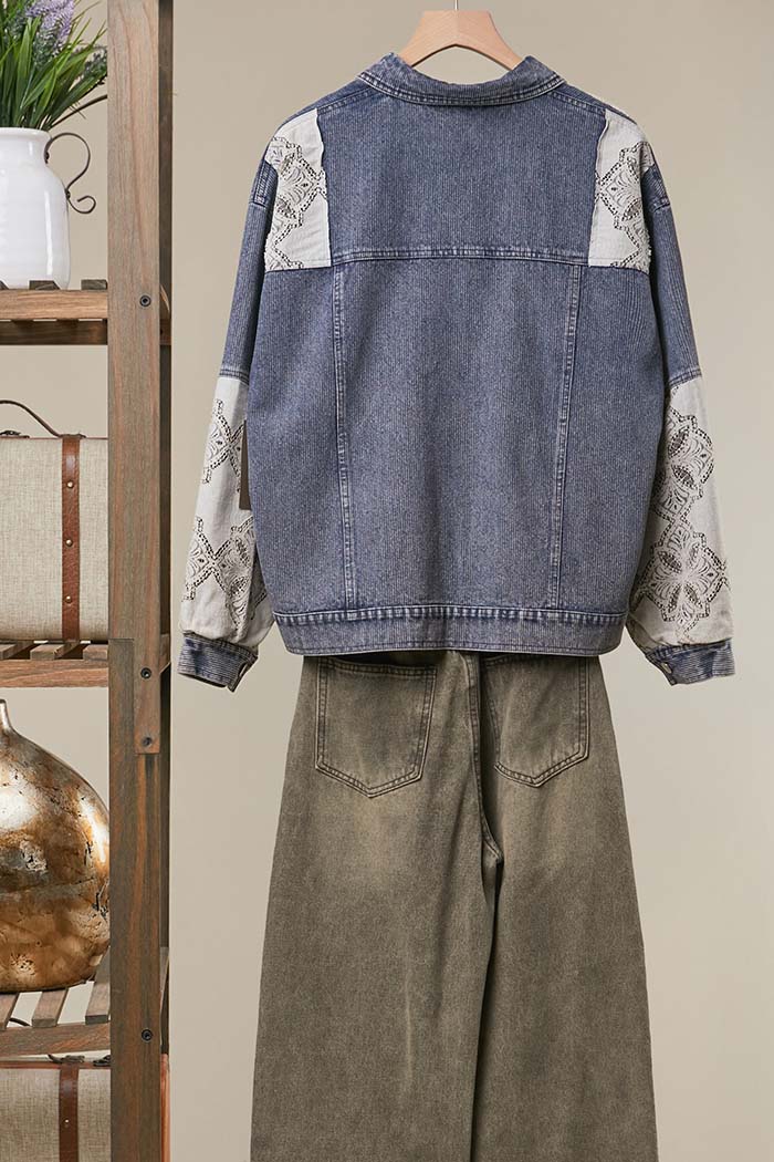 Crochet Applique Denim Jacket