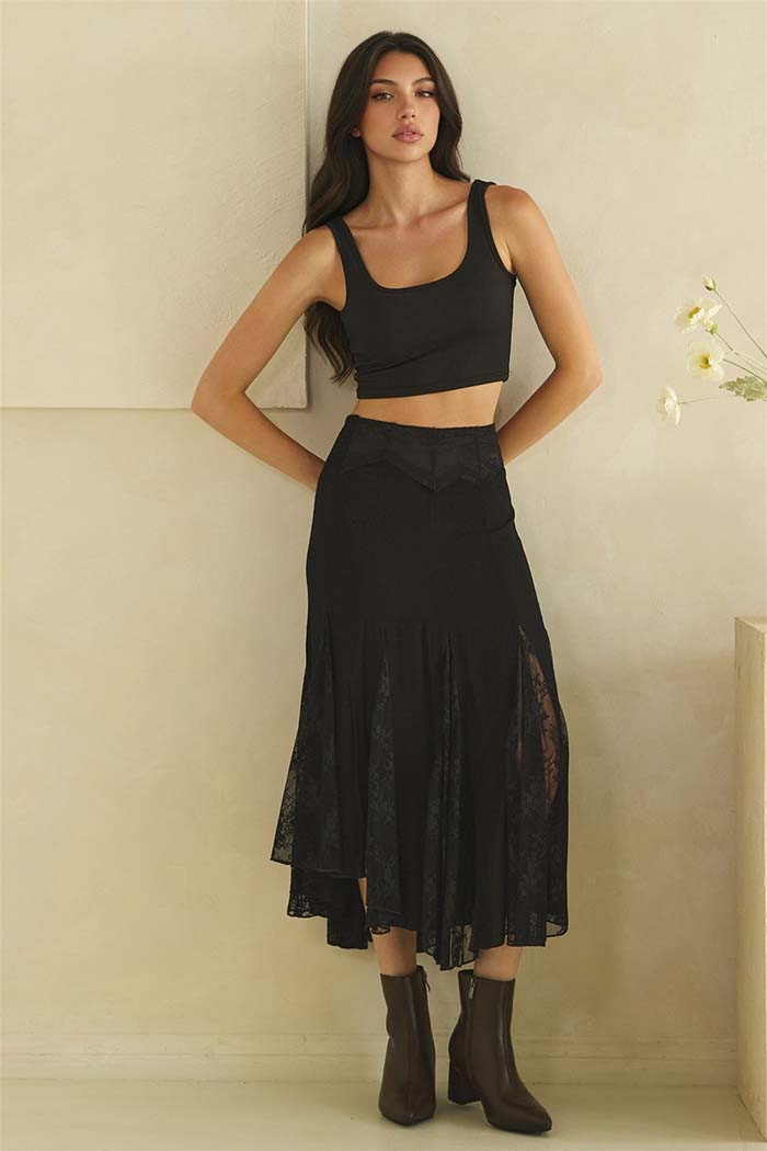 Mesh Lace Midi Skirt