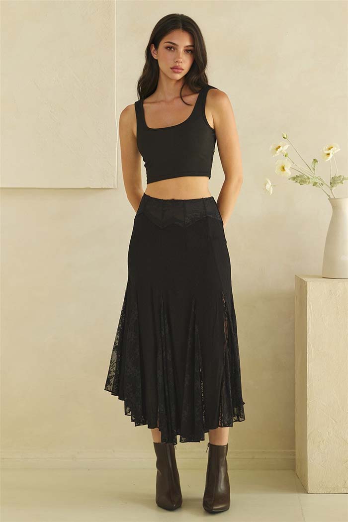 Mesh Lace Midi Skirt