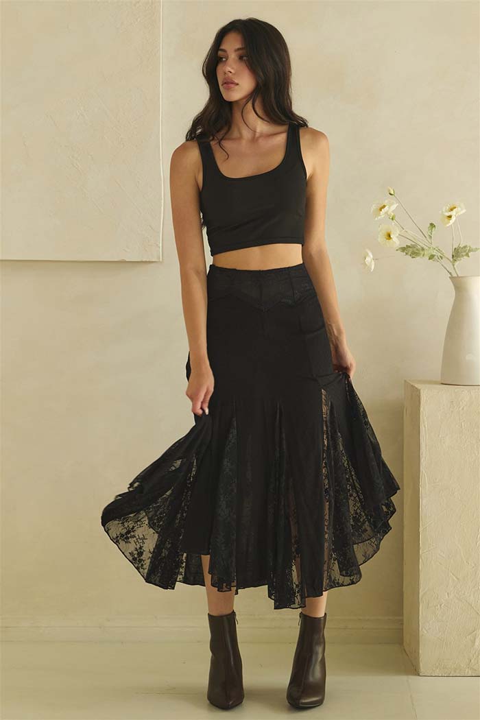 Mesh Lace Midi Skirt