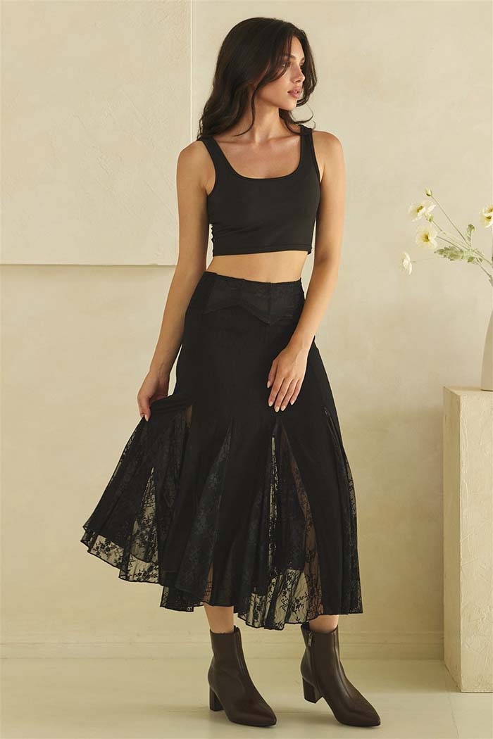 Mesh Lace Midi Skirt