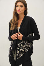 Aztec Jacquard Fringe Poncho Cardigan
