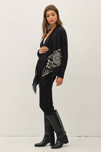 Aztec Jacquard Fringe Poncho Cardigan